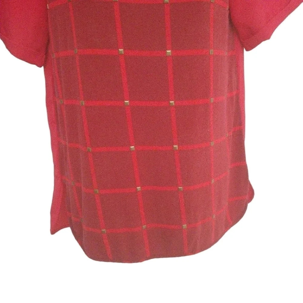 Attitude by Jay Manuel Blouse/T-shirt Brass Studs, Checker, Red, M - Picture 4 of 9